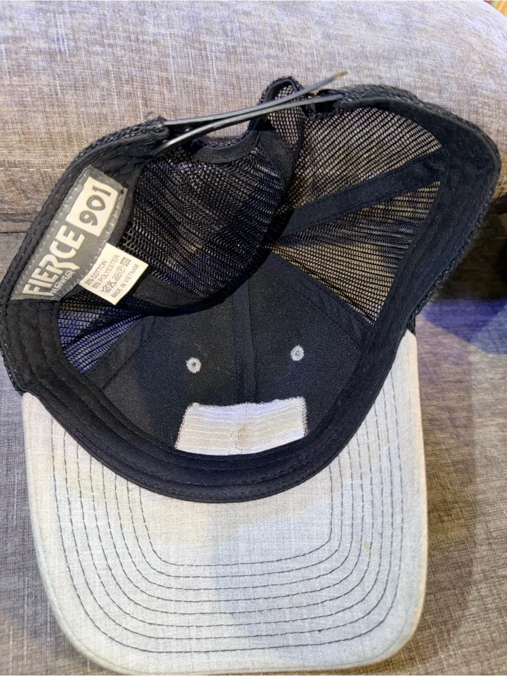 FIERCE 901 Trucker Hat Gray Black Semi Truck Leather Patch Snapback